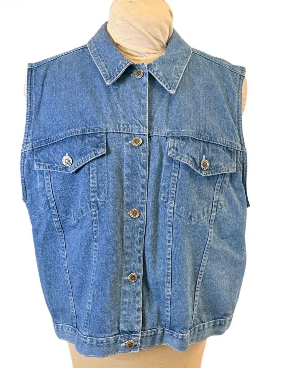 Faded Glory Vintage Denim Vest Button Front Pocket Plus Size 20W Western Biker